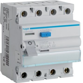 Устройство защитного отключения 4 полюса 40A 30mA тип A 6kA Hager CDA440D CDA440D фото