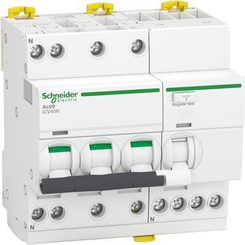 Диф. автомат Acti9 iCV40, 3P+N, 10A 30mA крива C, тип AC 6kA Schneider Electric A9DE3710 A9DE3710 фото