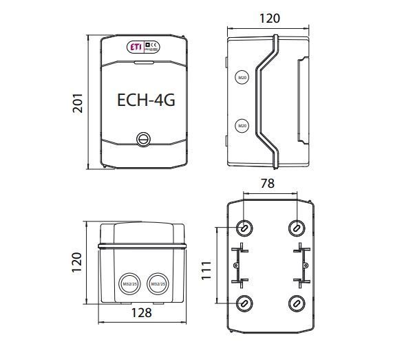 Щит 4 модуля ECH 4G IP65 накладной ETI 1101060 1101060 фото