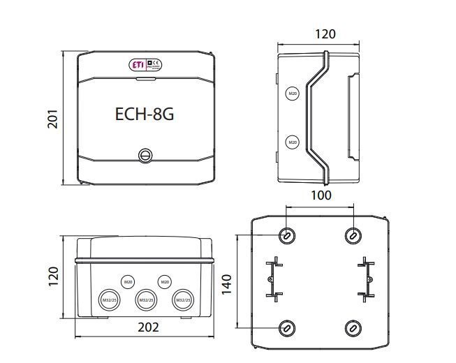 Щит 8 модулей ECH 8G IP65 накладной ETI 1101061 1101061 фото