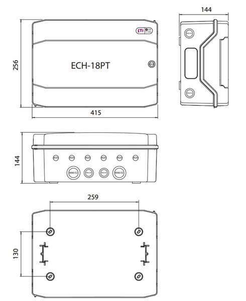 Щит 18 модулей ECH 18PT IP65 накладной ETI 1100350 1100350 фото