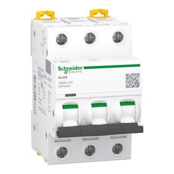 Автоматический выключатель Acti9 iC60N 3 полюса 20А C 6kA Schneider Electric A9F79320 A9F79320 фото