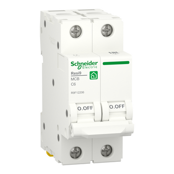 Автоматичний вимикач Resi9 2 полюси 6А C 6kA Schneider Electric R9F12206 R9F12206 фото