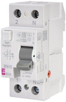 Реле диференційне ПЗВ 2р EFI6-P2 A 63/0.03 тип A (6kA) ETI 2061263 2061263 фото