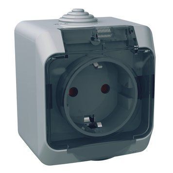 Розетка з заземленням та шторками IP44 з прозорою кришкою сіра Cedar Plus Schneider Electric WDE000643 WDE000643 фото