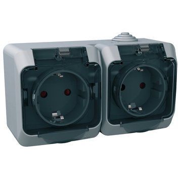 Розетка подвійна з заземленням IP44 з прозорою кришкою сіра Cedar Plus Schneider Electric WDE000625 WDE000625 фото