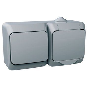 Розетка з заземленням + вимикач IP44 Cedar Plus сіра Cedar Plus Schneider Electric WDE000600 WDE000600 фото