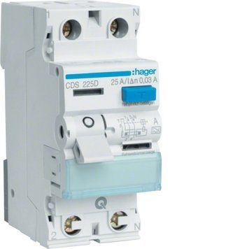Устройство защитного отключения 2 полюса 25A 30mA тип A 6kA QuickConnect Hager CDS225D CDS225D фото
