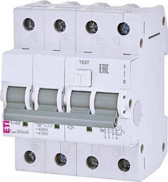Диф. автоматический выключатель KZS-4M 3p+N C 32/0,03 тип AC (6kA) ETI 2174027 2174027 фото