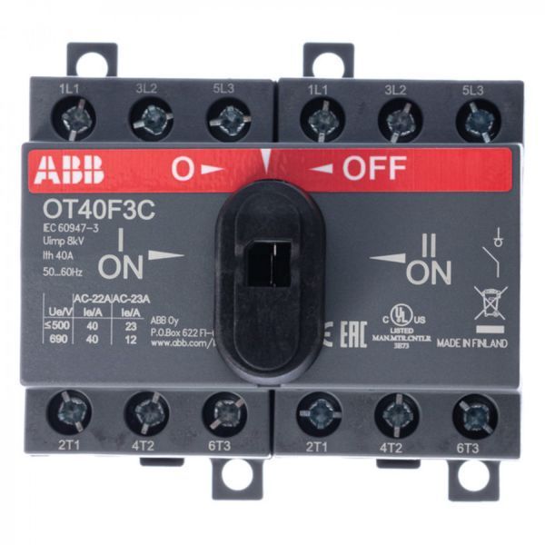 OT40F3C Переключатель нагрузки I-0-II, 3 полюса 40А, ABB 1SCA104913R1001 1SCA104913R1001 фото