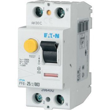 ПЗВ Eaton 2 полюси 25A 30mA тип AC 6kA PF6-25/2/003 286492 286492 фото