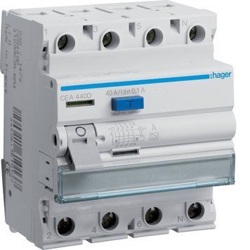 Устройство защитного отключения 4 полюса 40A 100mA тип A 6kA Hager CEA440D CEA440D фото