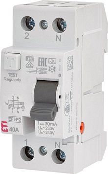 Реле диференційне ПЗВ 2р EFI6-P2 40/0,03 тип AC (6kA) ETI 2061252 2061252 фото