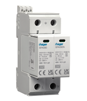 Ограничитель перенапряжения T1+T2 2P 25kA 1,2kV TN-S TT + доп.контакт Hager SPA911 SPA911 фото