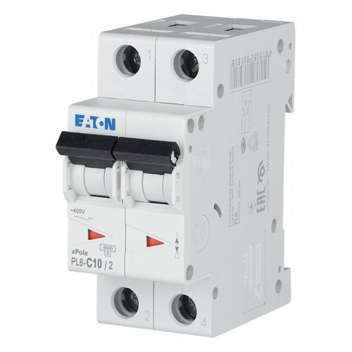 Автоматический выключатель 2 полюса 10А C 6kA PL6-C10/2 Eaton 286565 286565 фото